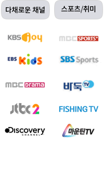 KBS joy, KBS Kids, 플레이런tv , Mplex, NATIONAL GEOGRAPHIC CHANNEL, MBC DRAMA, SBS SPORT, 바둑TV