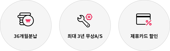 36개월분납 / 최대 3년 무상A/S / 제휴카드 할인